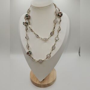 Marlyn Schiff Gold Tone Finish Pink Floral 36" Necklace NWOT